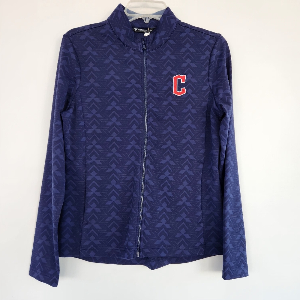 Women's Blue Varsity Jacket with Red Accent